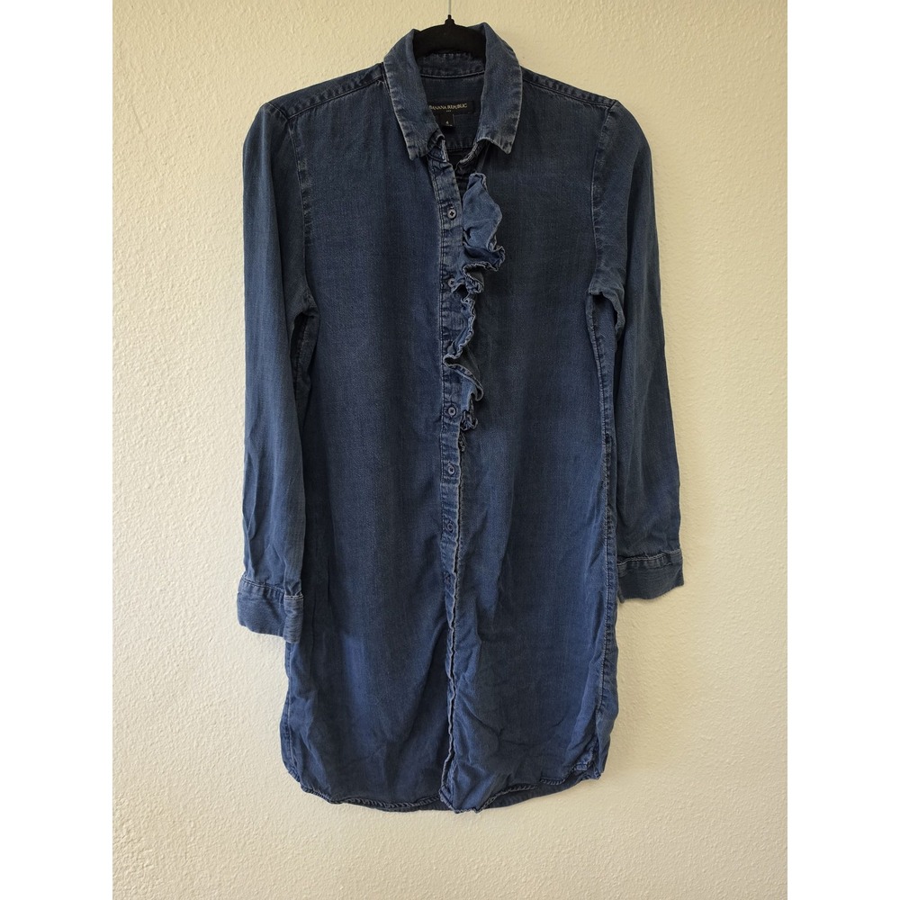 Banana Republic Womens Shirt Size 4 Blue Solid Collared Long Sleeve Lyocell Top